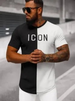 T-shirt męski czarno-biały O/7776T^Ozonee Clearance
