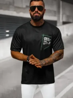 T-shirt męski czarny O/3C333^Ozonee Clearance