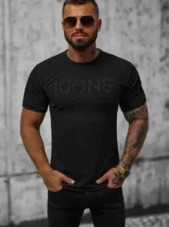 T-Shirt męski czarny O/JW533B^Ozonee Outlet
