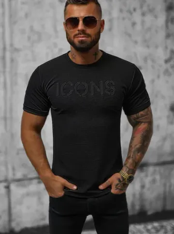 T-Shirt męski czarny O/JW533B^Ozonee Outlet