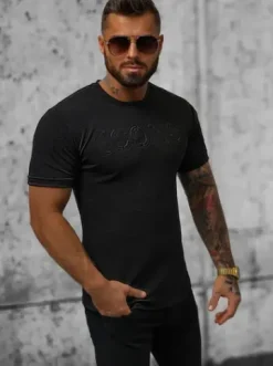 T-Shirt męski czarny O/JW533B^Ozonee Outlet