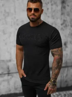 T-Shirt męski czarny O/JW533B^Ozonee Outlet