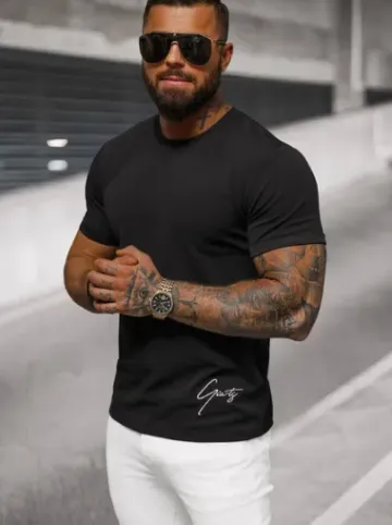 T-shirt męski czarny O/L1192^Ozonee Outlet