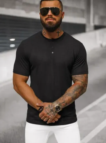 T-shirt męski czarny O/L1451^Ozonee Discount