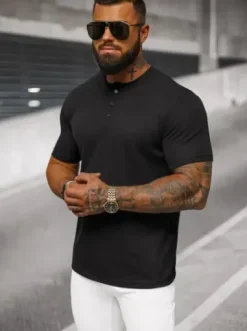 T-shirt męski czarny O/L1451^Ozonee Discount