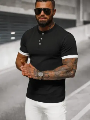 T-shirt męski czarny O/M011^Ozonee Fashion