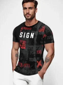 T-shirt męski czarny O/MPO3468Z^Ozonee Outlet
