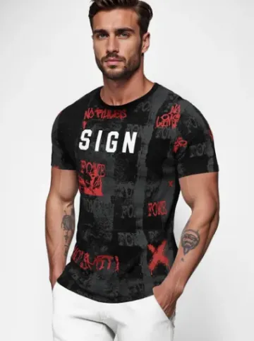 T-shirt męski czarny O/MPO3468Z^Ozonee Outlet