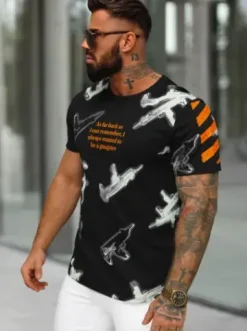 T-shirt męski czarny O/MPO3471^Ozonee Fashion