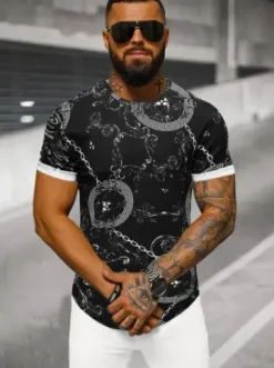 T-shirt męski czarny O/P1062^Ozonee New