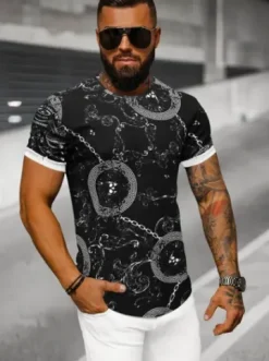 T-shirt męski czarny O/P1062^Ozonee New