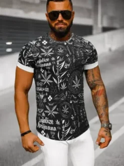 T-shirt męski czarny O/P1347^Ozonee Hot