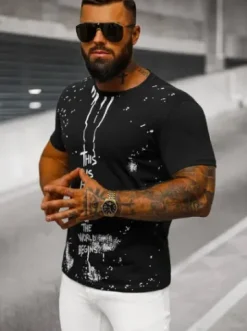 T-shirt męski czarny O/8T1259/3^Ozonee Clearance