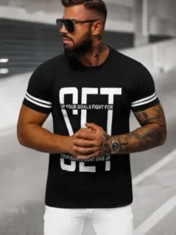 T-shirt męski czarny O/8T1275/3^Ozonee Outlet
