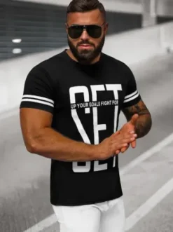 T-shirt męski czarny O/8T1275/3^Ozonee Outlet