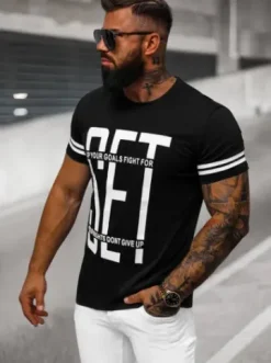 T-shirt męski czarny O/8T1275/3^Ozonee Outlet