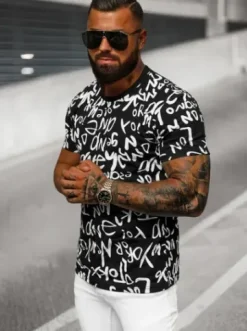 T-shirt męski czarny O/T1268/3^Ozonee Fashion