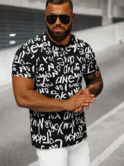 T-shirt męski czarny O/T1268/3^Ozonee Fashion
