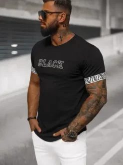 T-shirt męski czarny O/T7571^Ozonee Clearance