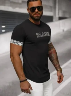 T-shirt męski czarny O/T7571^Ozonee Clearance