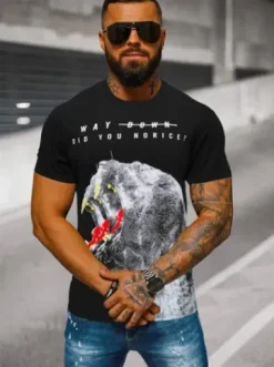 T-shirt męski czarny O/T127/3Z^Ozonee Clearance