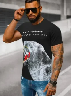 T-shirt męski czarny O/T127/3Z^Ozonee Clearance