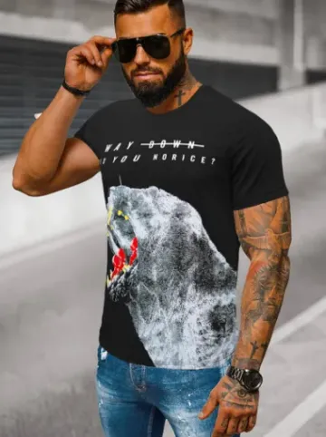 T-shirt męski czarny O/T127/3Z^Ozonee Clearance