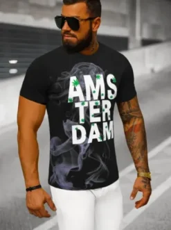 T-shirt męski czarny O/T128/3Z^Ozonee New