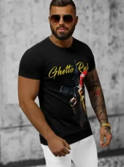 T-shirt męski czarny O/T129/3Z^Ozonee Online