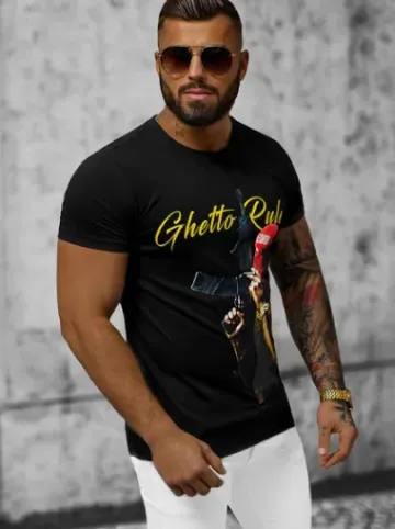 T-shirt męski czarny O/T129/3Z^Ozonee Online