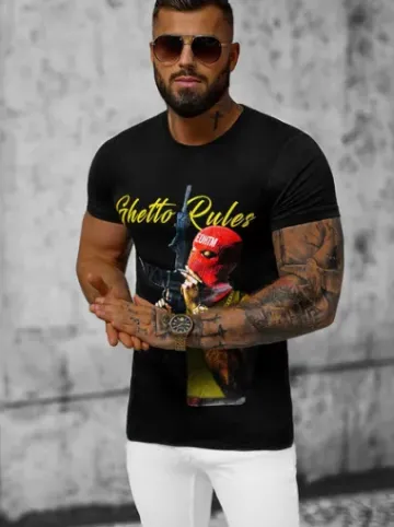 T-shirt męski czarny O/T129/3Z^Ozonee Online