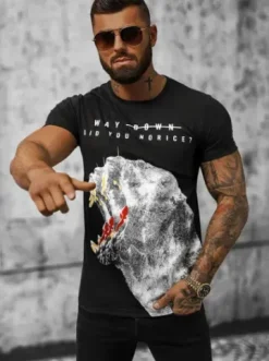 T-shirt męski czarny O/T127/3Z^Ozonee Best