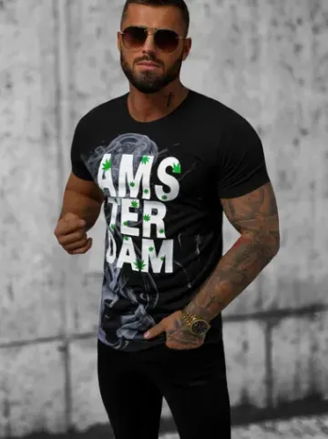 T-shirt męski czarny O/T128/3Z^Ozonee Outlet