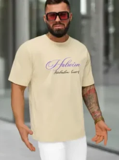 T-shirt męski loose fit beżowy O/YN2/632^Ozonee Hot