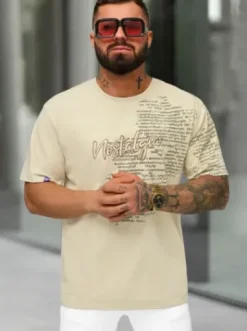 T-shirt męski loose fit beżowy O/YN2/631^Ozonee New