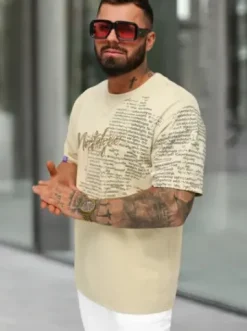 T-shirt męski loose fit beżowy O/YN2/631^Ozonee New
