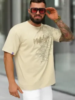 T-shirt męski loose fit beżowy O/YN2/631^Ozonee New