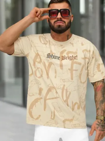 T-shirt męski loose fit beżowy O/YN2/621^Ozonee Best