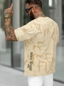 T-shirt męski loose fit beżowy O/YN2/621^Ozonee Best