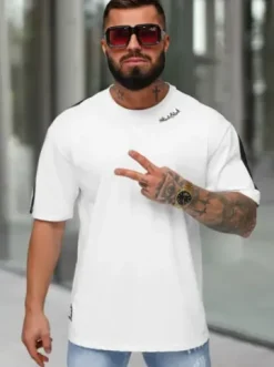T-shirt męski loose fit biały O/QQ1195^Ozonee Clearance