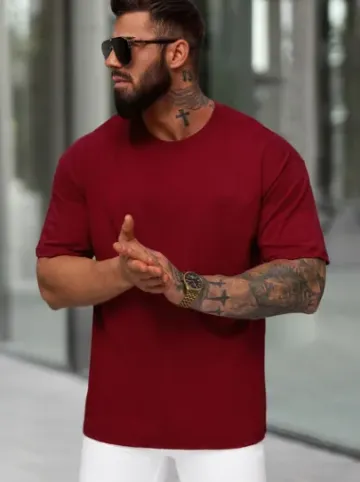 T-shirt męski loose fit bordowy JS/67T1298/21^Ozonee Sale