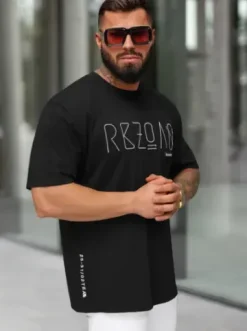 T-shirt męski loose fit czarny O/QQ1185^Ozonee Outlet