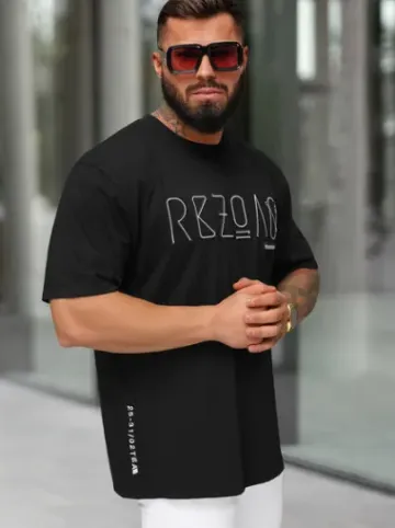 T-shirt męski loose fit czarny O/QQ1185^Ozonee Outlet