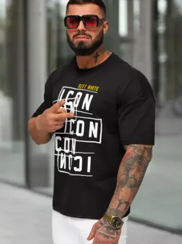 T-shirt męski loose fit czarny JS/8B1366/3^Ozonee Hot
