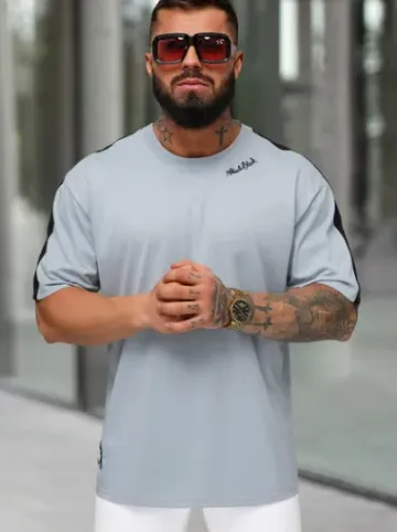 T-shirt męski loose fit jasno-niebieski O/QQ1195^Ozonee Clearance