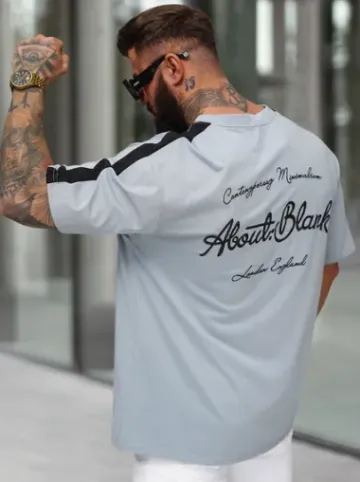 T-shirt męski loose fit jasno-niebieski O/QQ1195^Ozonee Clearance