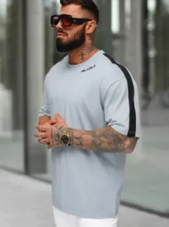 T-shirt męski loose fit jasno-niebieski O/QQ1195^Ozonee Clearance