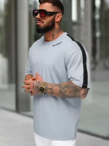 T-shirt męski loose fit jasno-niebieski O/QQ1195^Ozonee Clearance