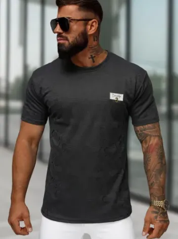 T-shirt męski regular fit czarny O/QQ1568^Ozonee Discount
