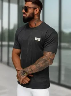 T-shirt męski regular fit czarny O/QQ1568^Ozonee Discount